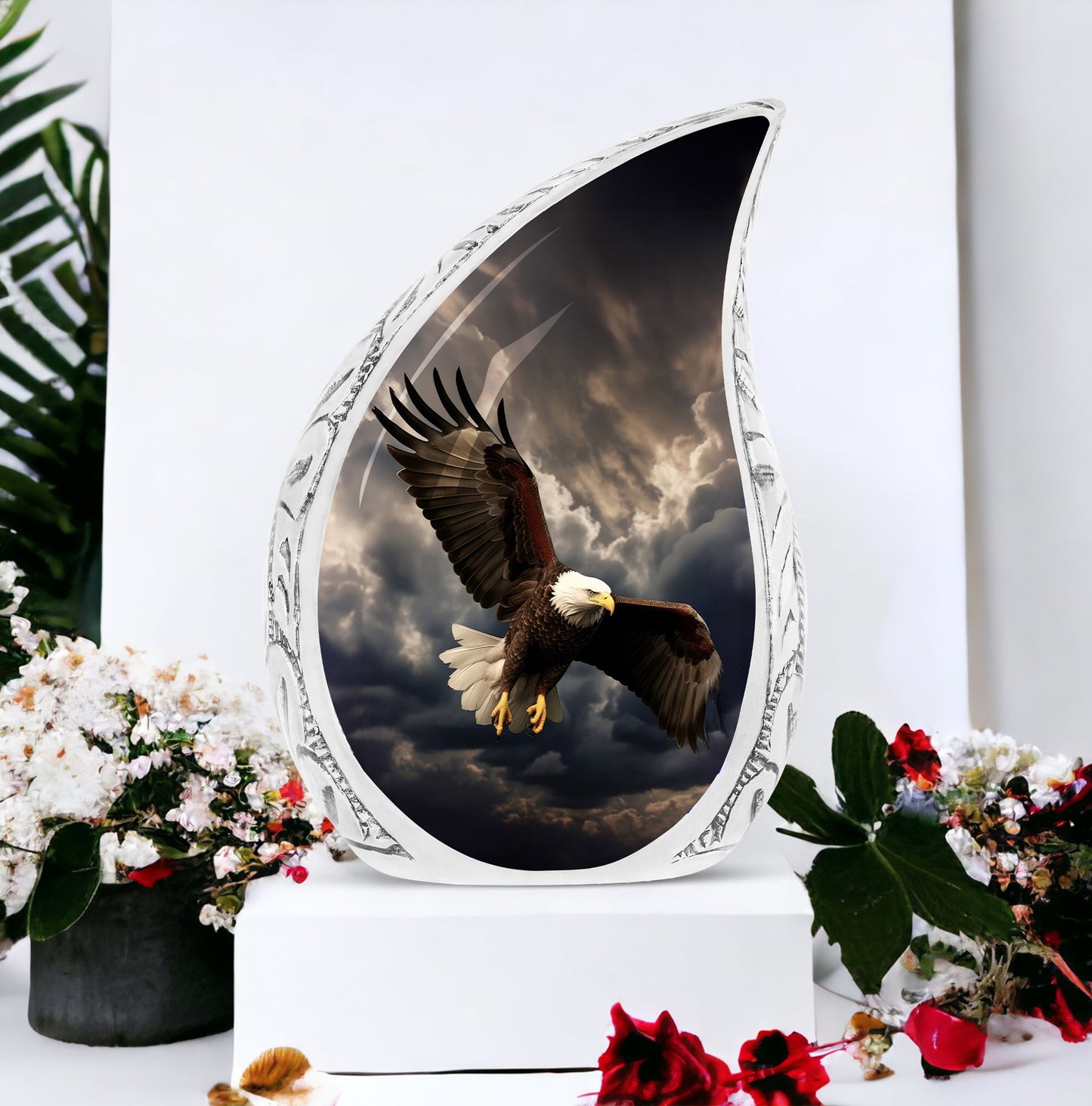 Classic large aluminium urn for human ashes.