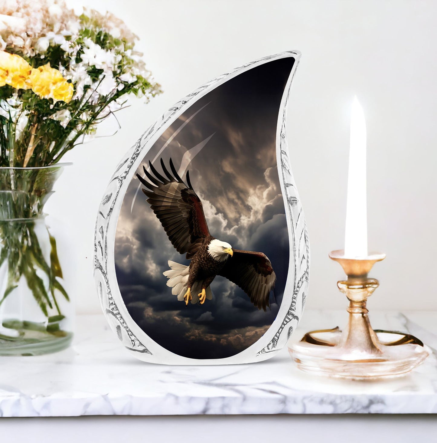 Classic large aluminium urn for human ashes.