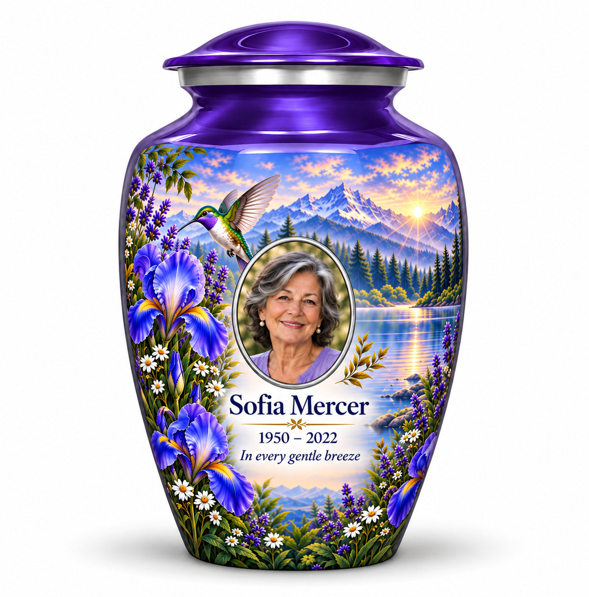 Purple Hummingbird Urn with Personalization and Keepsake | Yatskia