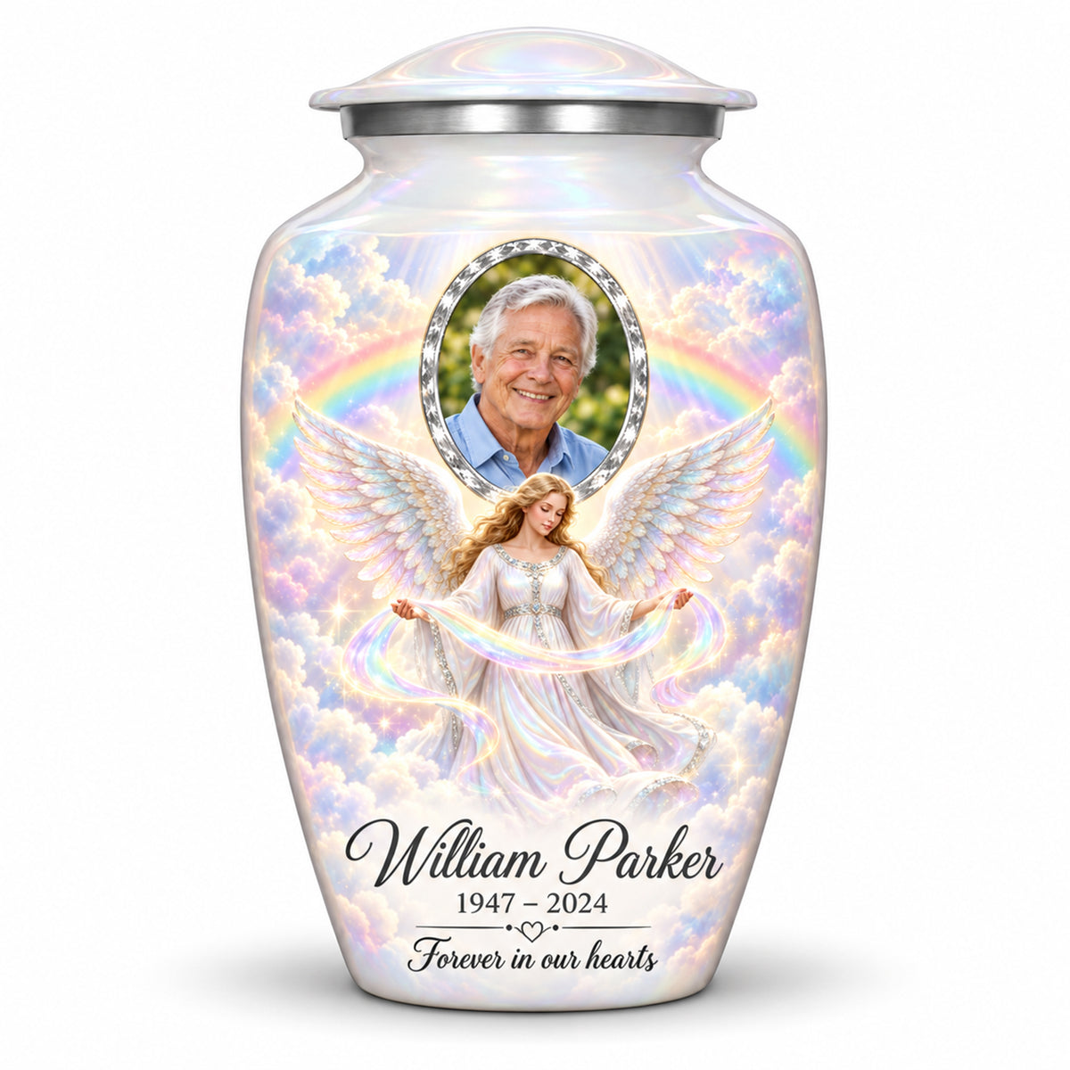 White Angel Wings Cremation Urn for Ashes with Photo | Yatskia