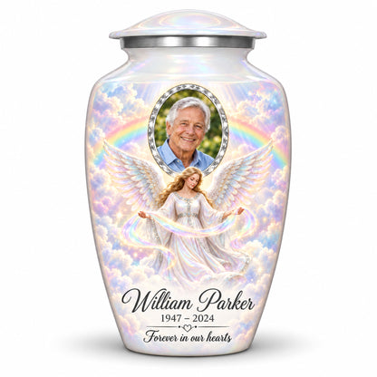 White Angel Wings Cremation Urn for Ashes with Photo | Yatskia