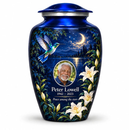 Blue Hummingbird Urn with Custom Photo | Yatskia