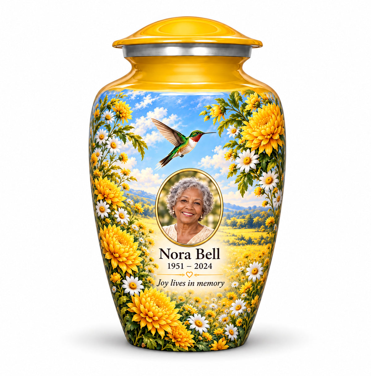 Yellow Hummingbird Urn with Personalization | Yatskia