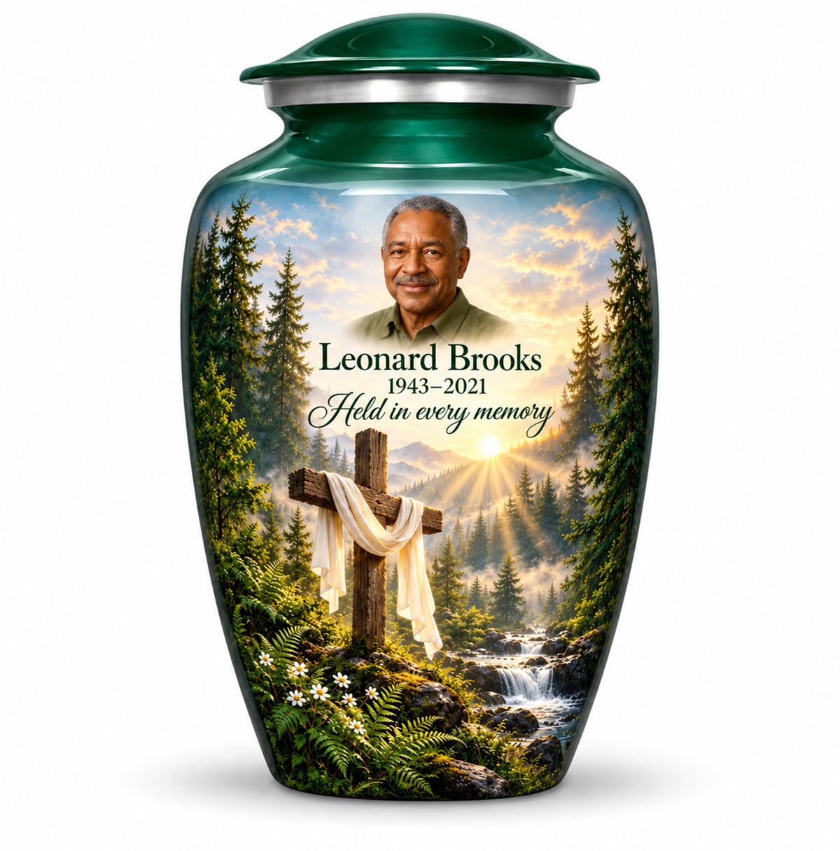 Green Forest Cross Photo Cremation Urn for Ashes | Yatskia