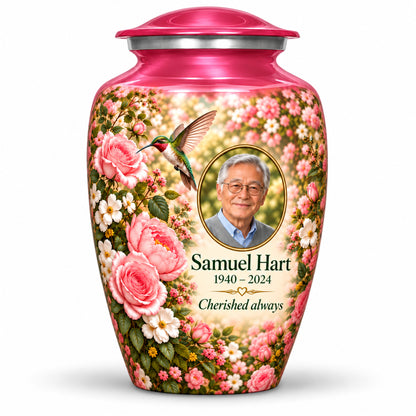 Pink Hummingbird Rose Urn with Photo | Yatskia