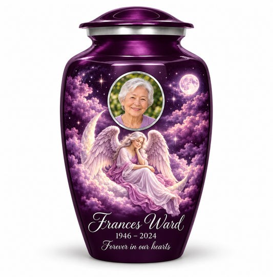 Purple Moon Angel Cremation Urn with Framed Photo | yatskia
