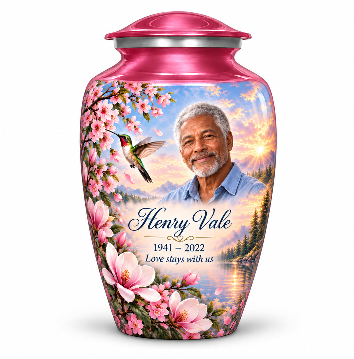 Pink Magnolia Hummingbird Photo Urn for Ashes | Yatskia