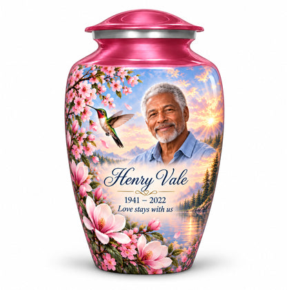 Pink Magnolia Hummingbird Photo Urn for Ashes | Yatskia