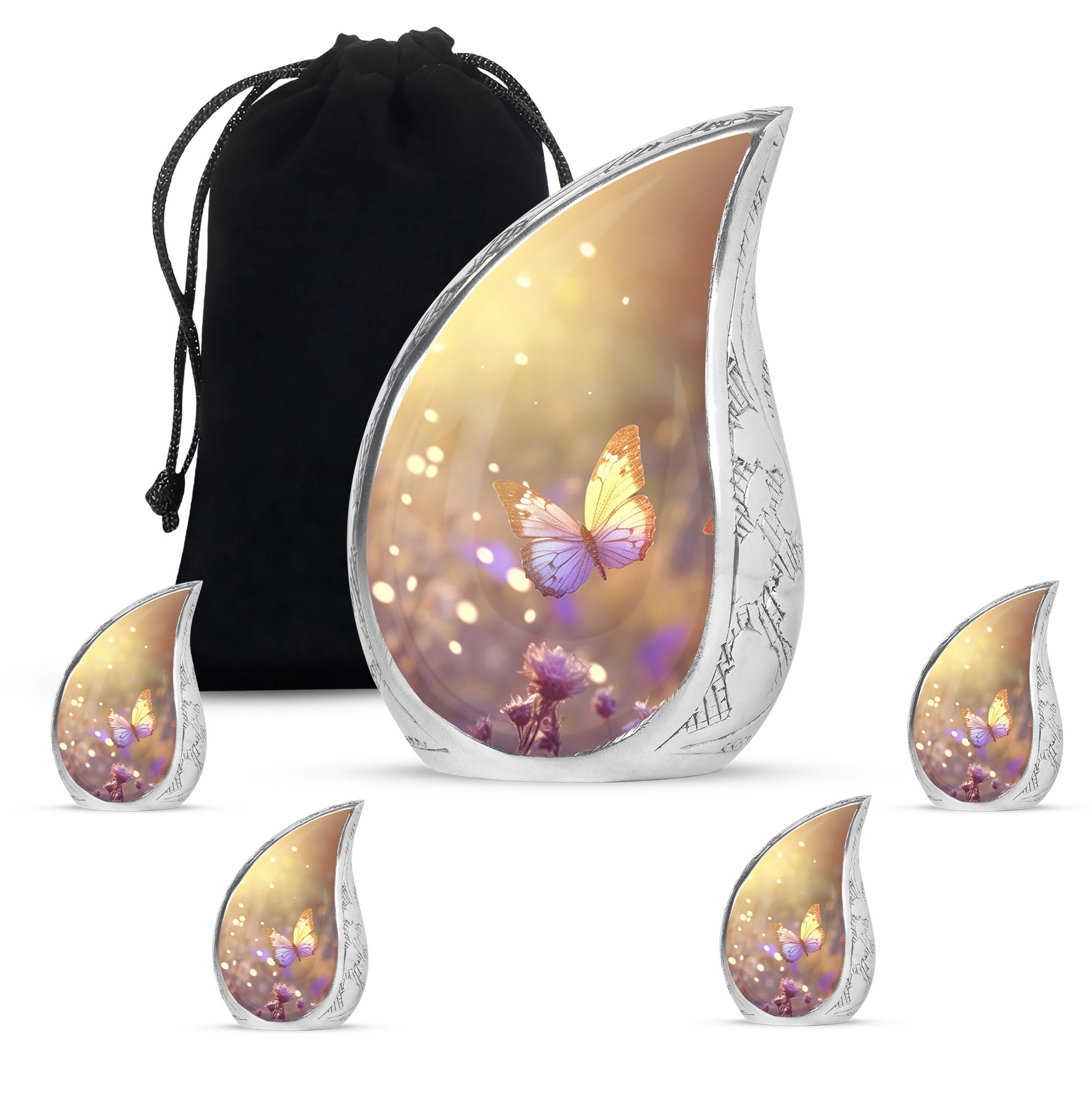 purple Butterfly & flower Urn - Sunset Memorial Urn For Funeral