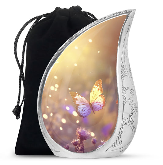 purple Butterfly & flower Urn - Sunset Memorial Urn For Funeral