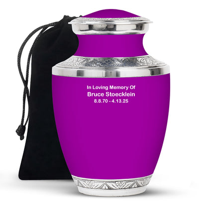 Purple Personalized Artistic Memorial Urn for Human Ashes - 10-inch, 200 cu in - Yatskia