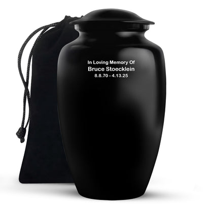 Black Personalized Artistic Cremation Urn for Human Ashes - 10-inch, 200 cu in - Yatskia