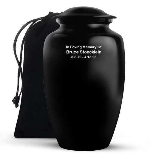 Black Custom Cremation Urn for Ashes - Customizable Urns For Ashes