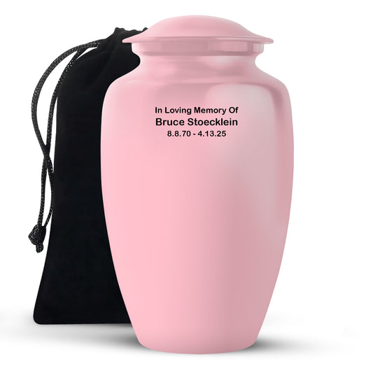 Pink Plain Custom Cremation Urn for Ashes - Plain Personalized Memorial Urn