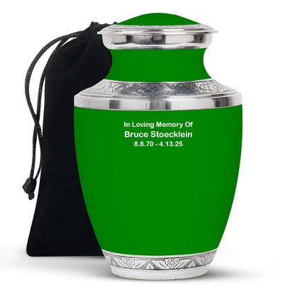 Green Personalized Artistic Memorial Urn for Adults - 10-inch, 200 cu in - Yatskia