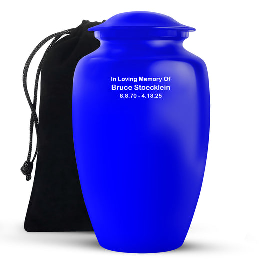 Plain Blue Cremation Custom Urn For Ashes - Large 10"