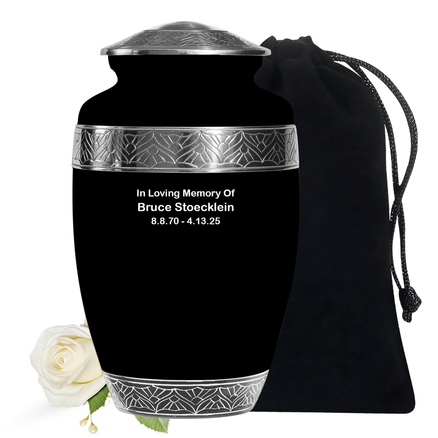 Black Personalized Artistic Cremation Urn for Human Ashes - 10-inch, 200 cu in - Yatskia