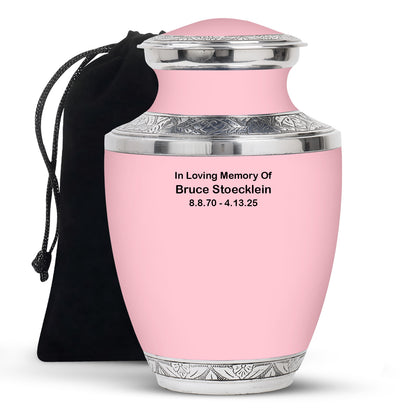 Pink Personalized Artistic Cremation Urn for Human Ashes - 10-inch, 200 cu in - Yatskia