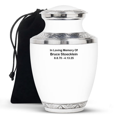 White Personalized White Cremation Urn for Human Ashes - Yatskia