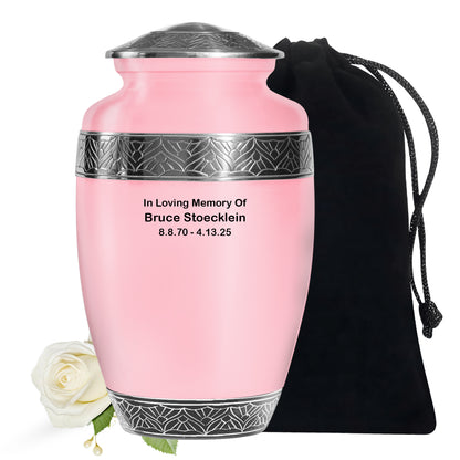 Pink Personalized Artistic Cremation Urn for Human Ashes - 10-inch, 200 cu in - Yatskia