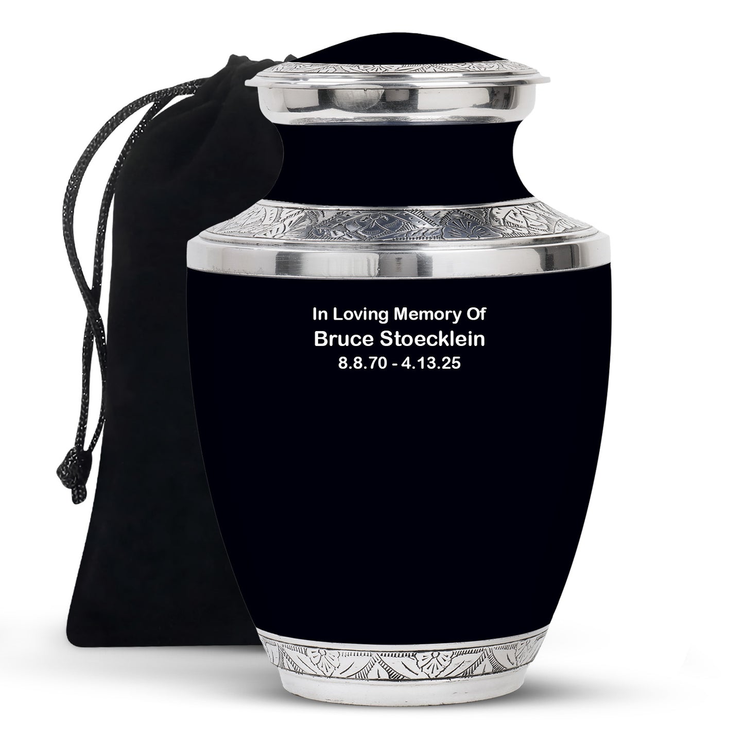 Black Personalized Artistic Cremation Urn for Human Ashes - 10-inch, 200 cu in - Yatskia