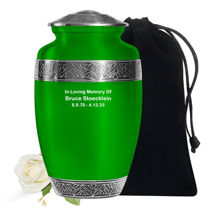 Green Personalized Artistic Memorial Urn for Adults - 10-inch, 200 cu in - Yatskia