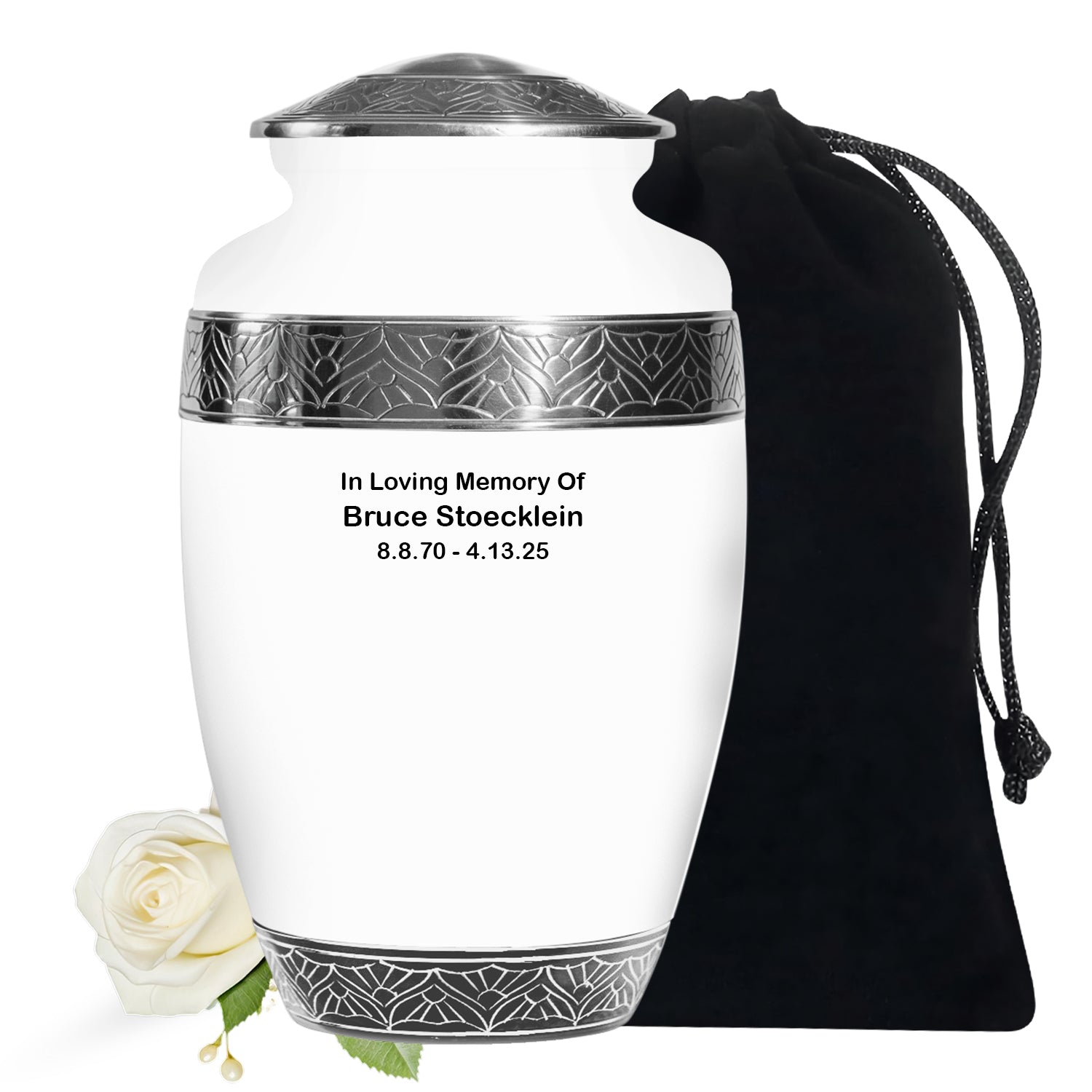 White Custom Urn for Ashes – Personalized Adult Urn