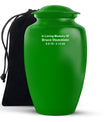 Green Custom Urn for Ashes – Personalized Plain Memorial Urns for Adults