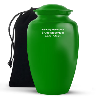 Green Personalized Artistic Memorial Urn for Adults - 10-inch, 200 cu in - Yatskia