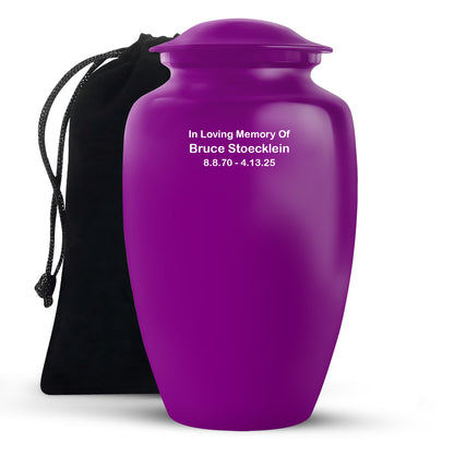 Purple Personalized Artistic Memorial Urn for Human Ashes - 10-inch, 200 cu in - Yatskia