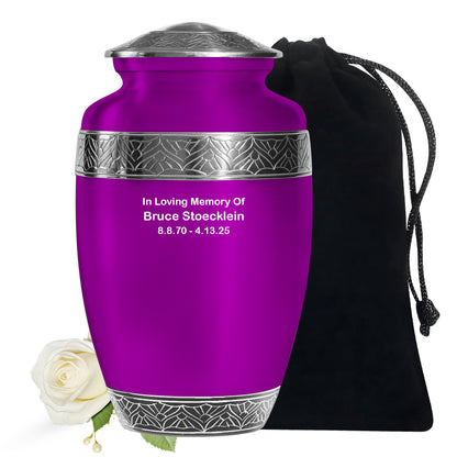 Purple Personalized Artistic Memorial Urn for Human Ashes - 10-inch, 200 cu in - Yatskia