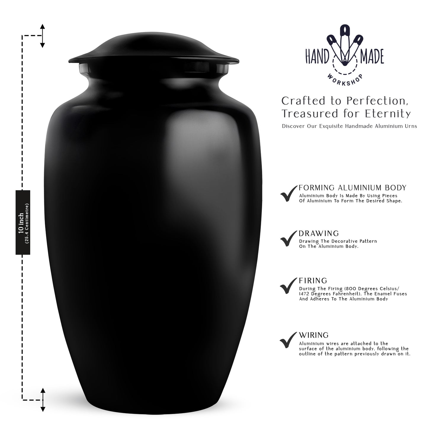 Black Memorial Urn for Loved One Cremation Keepsake