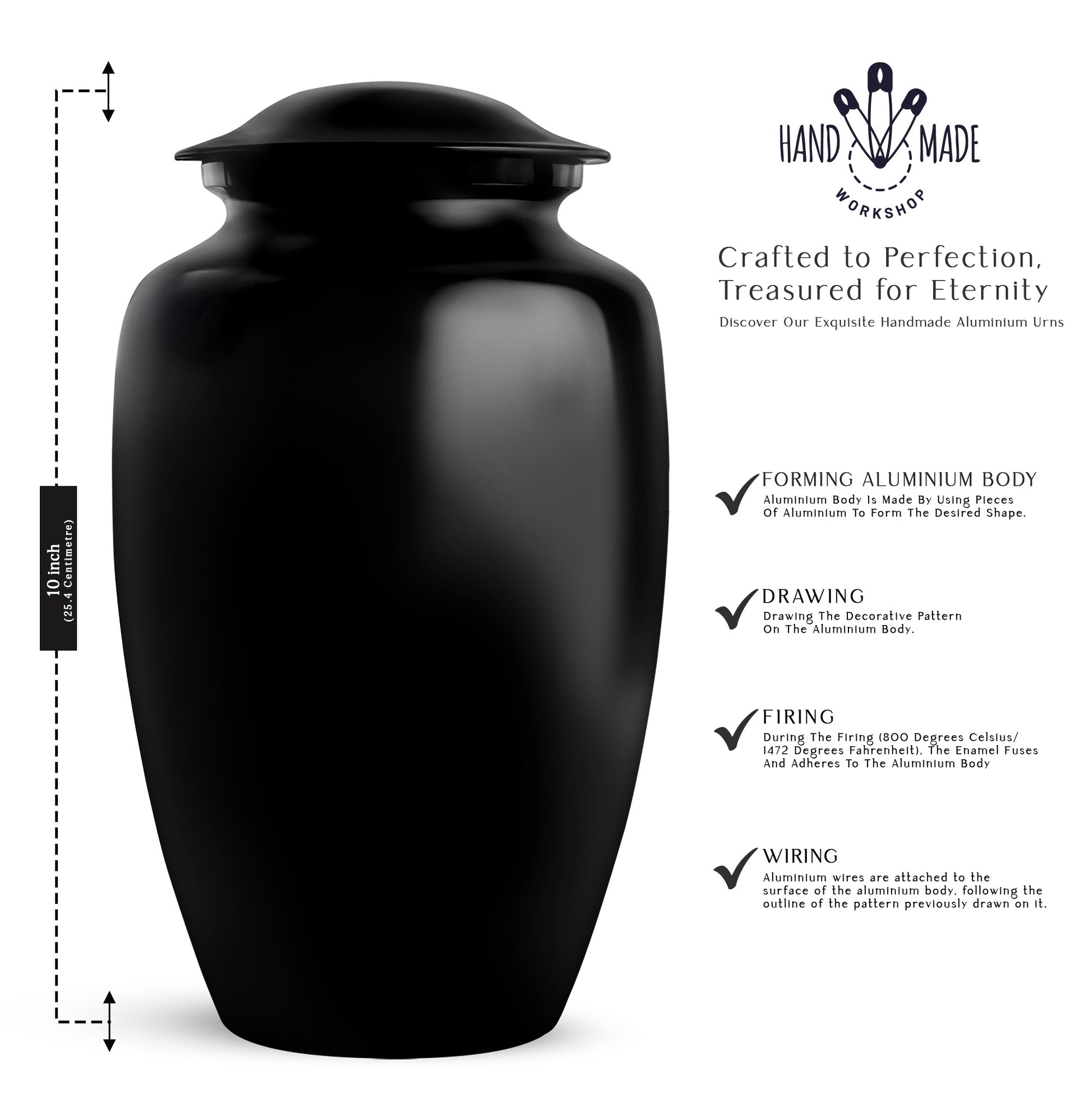 Black Personalized Urn - Beautifully Handcrafted Urns For Human Ashes
