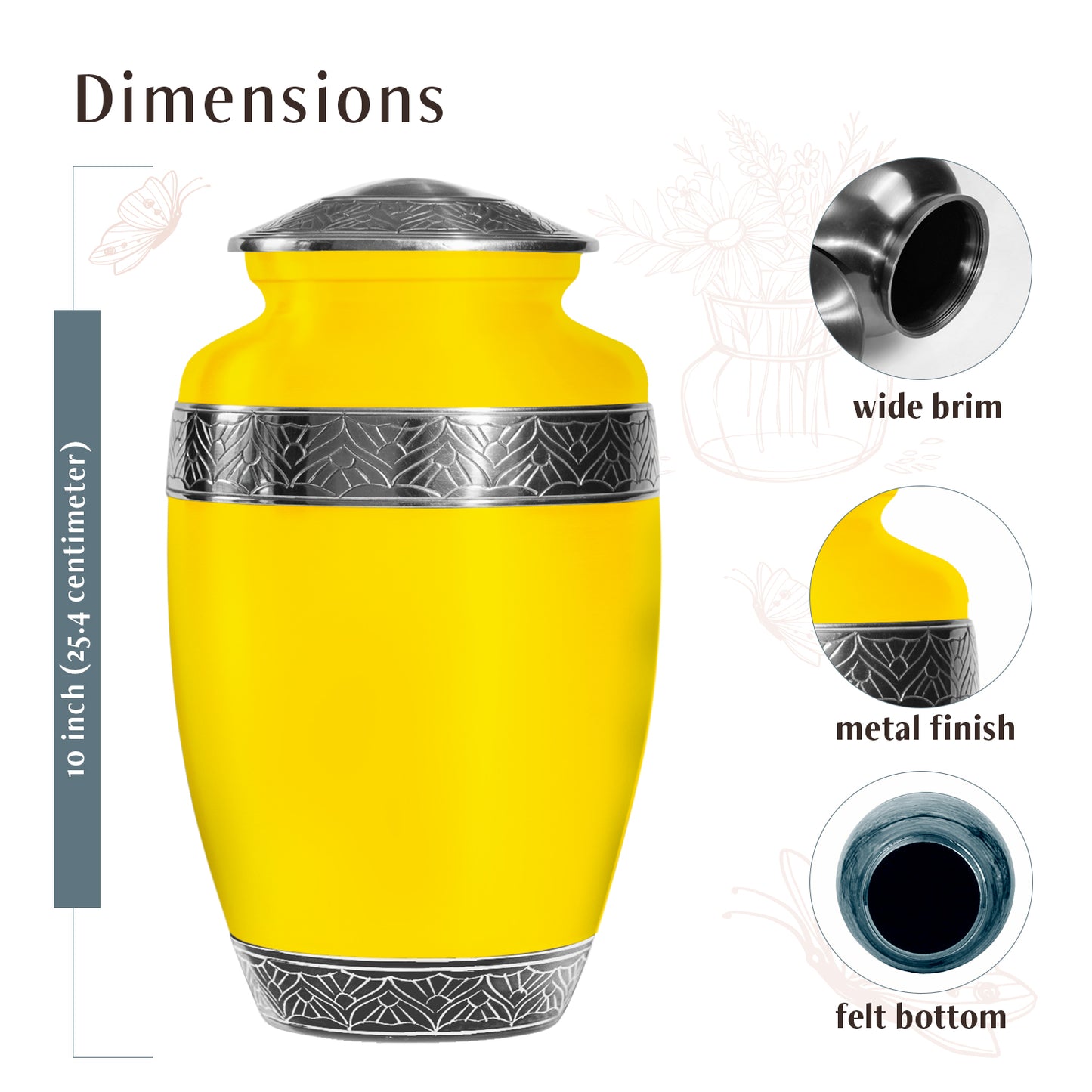 Gold Personalized Artistic Cremation Urn for Human Ashes - 10-inch, 200 cu in - Yatskia