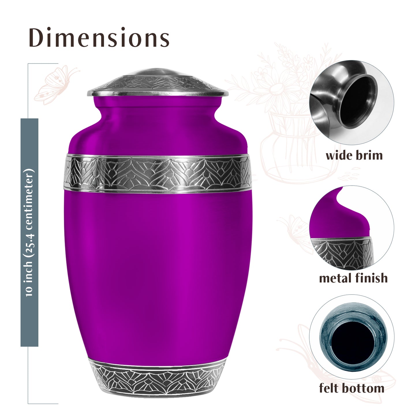 Purple Personalized Artistic Memorial Urn for Human Ashes - 10-inch, 200 cu in - Yatskia