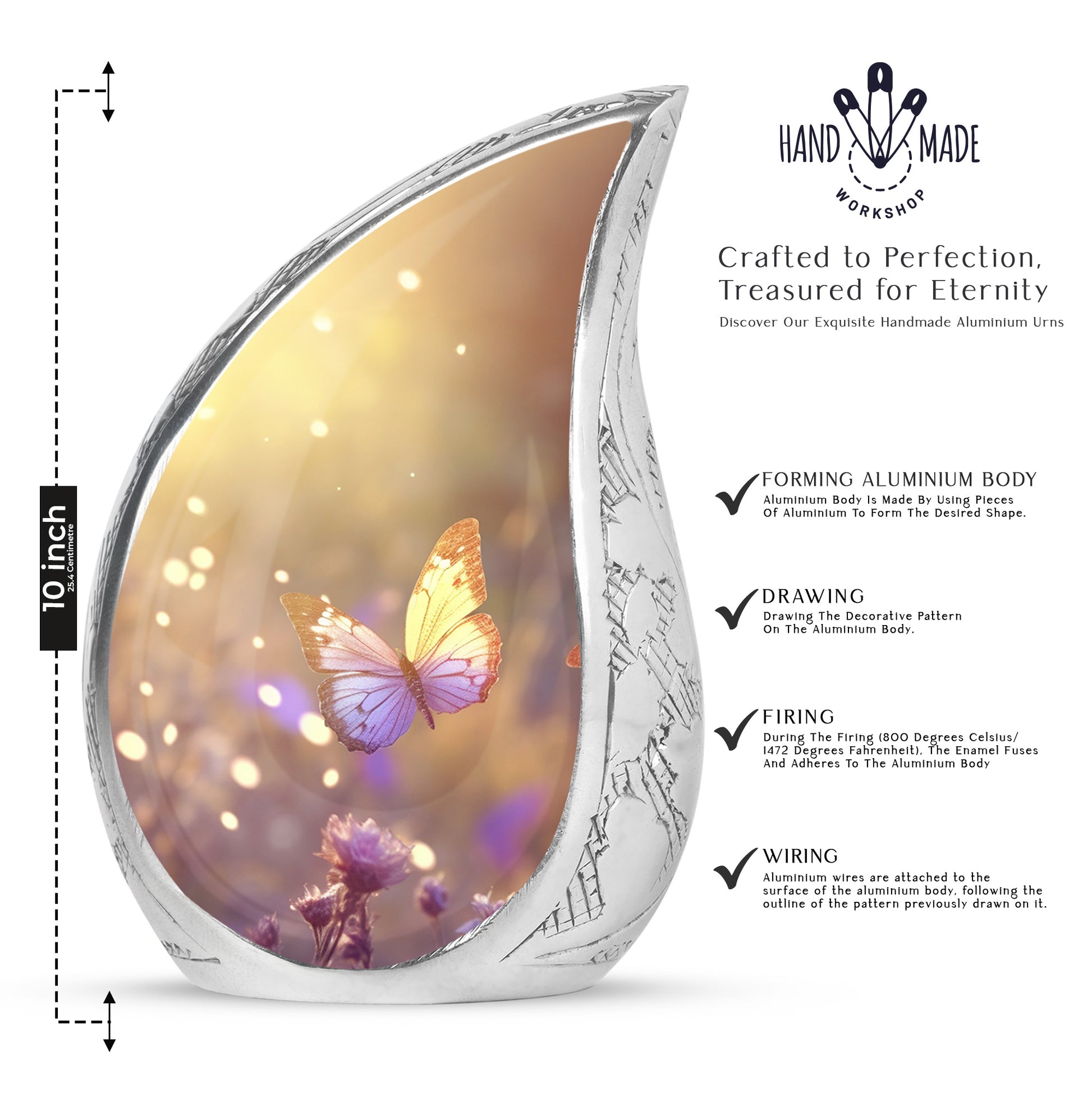 purple Butterfly & flower Urn - Sunset Memorial Urn For Funeral
