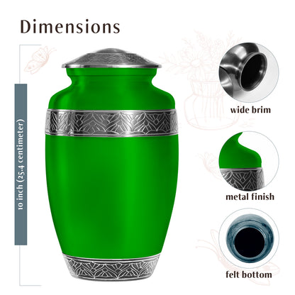 Green Personalized Artistic Memorial Urn for Adults - 10-inch, 200 cu in - Yatskia