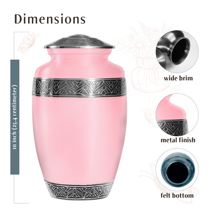 Pink Personalized Artistic Cremation Urn for Human Ashes - 10-inch, 200 cu in - Yatskia