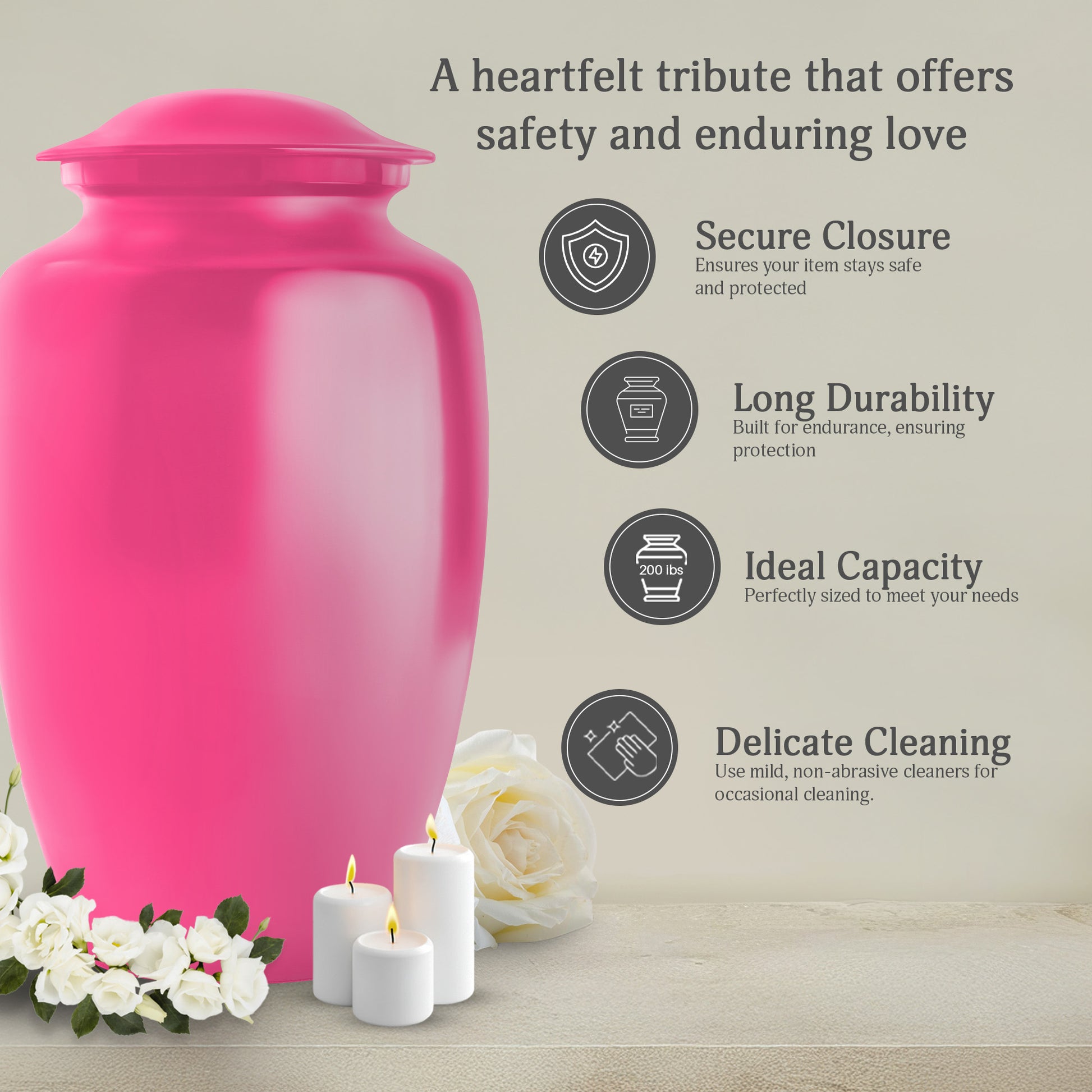 Bright Pink Large Customizable Cremation Urn for Adult Human Ashes