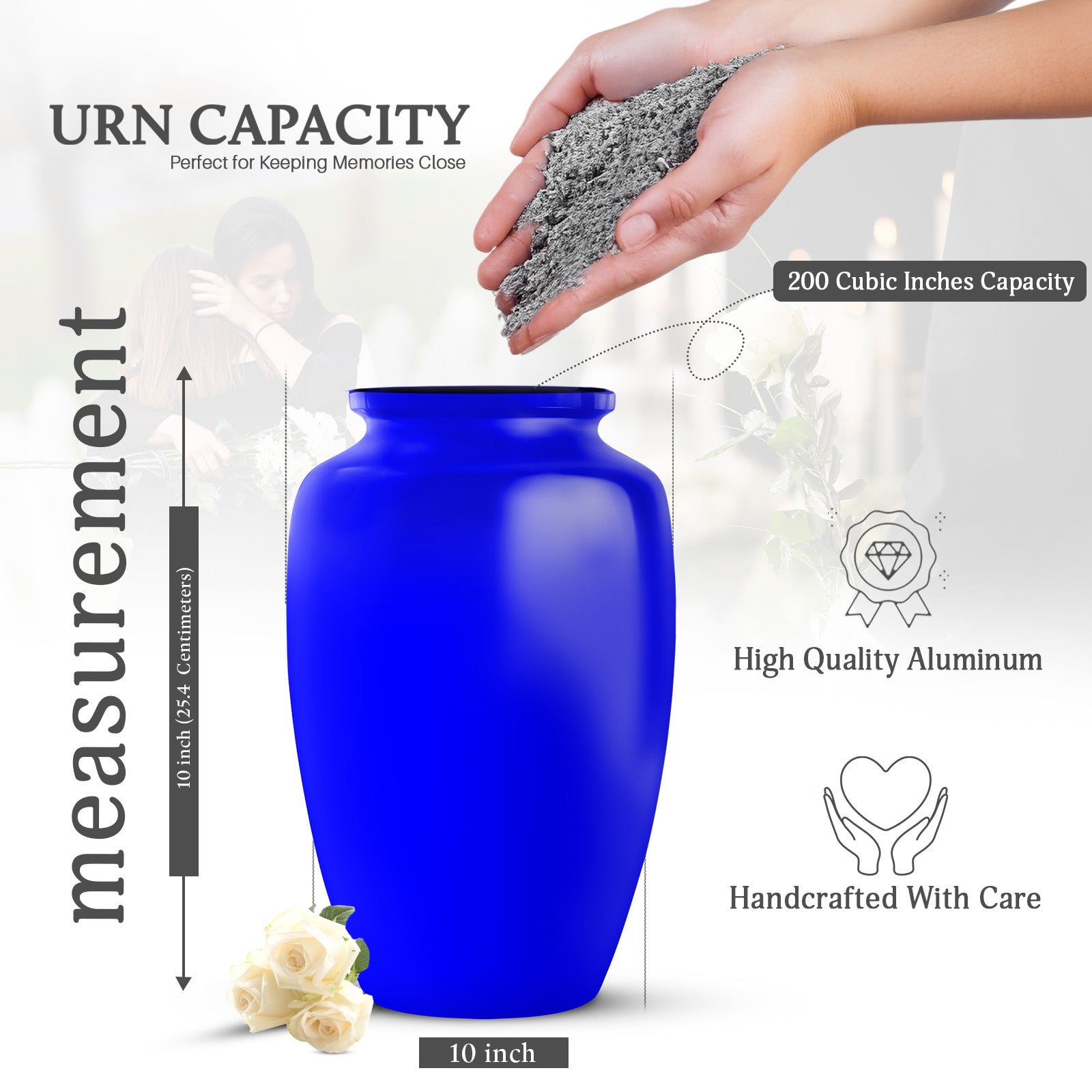 Plain Blue Cremation Custom Urn For Ashes - Large 10"