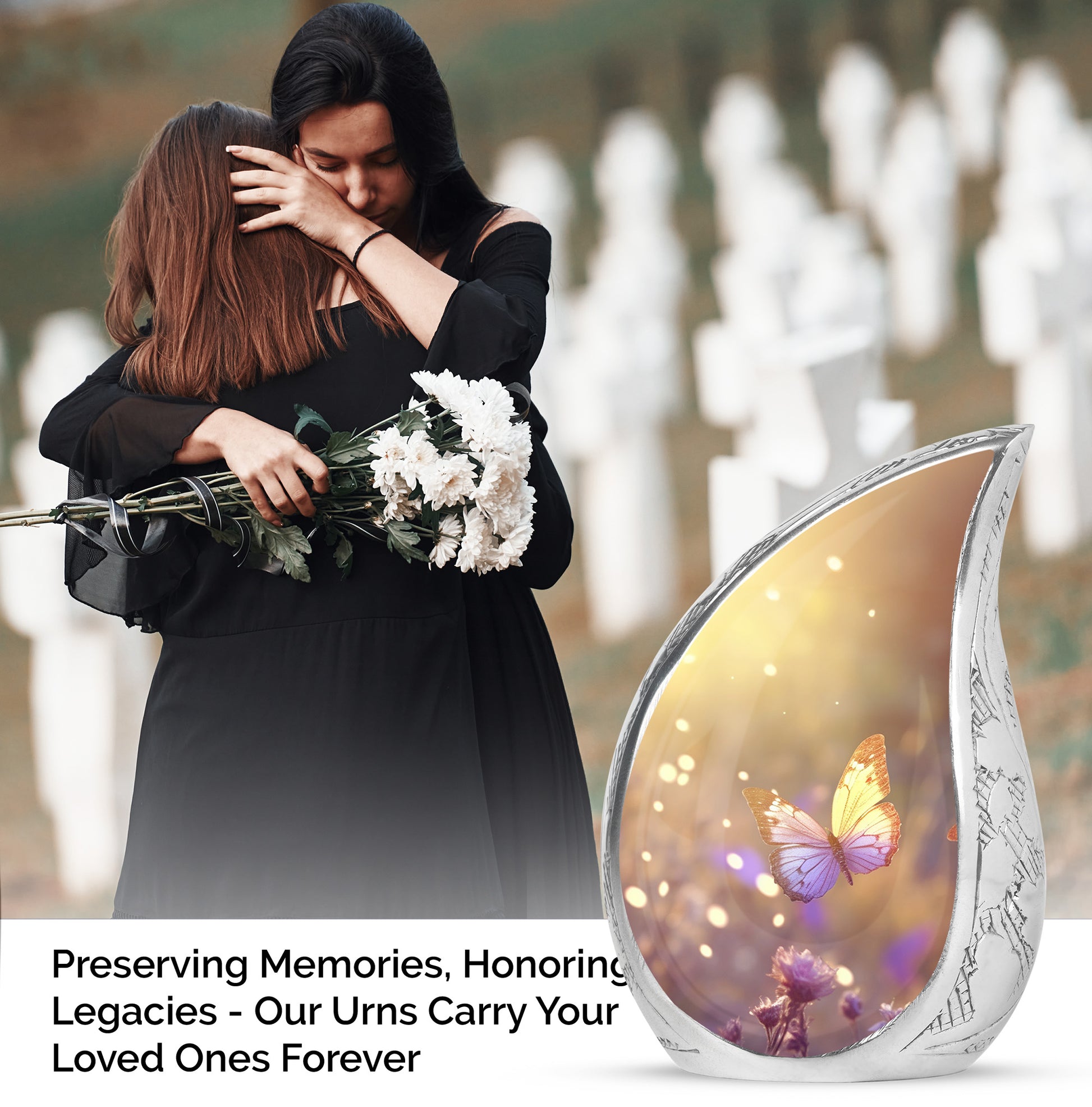purple Butterfly & flower Urn - Sunset Memorial Urn For Funeral