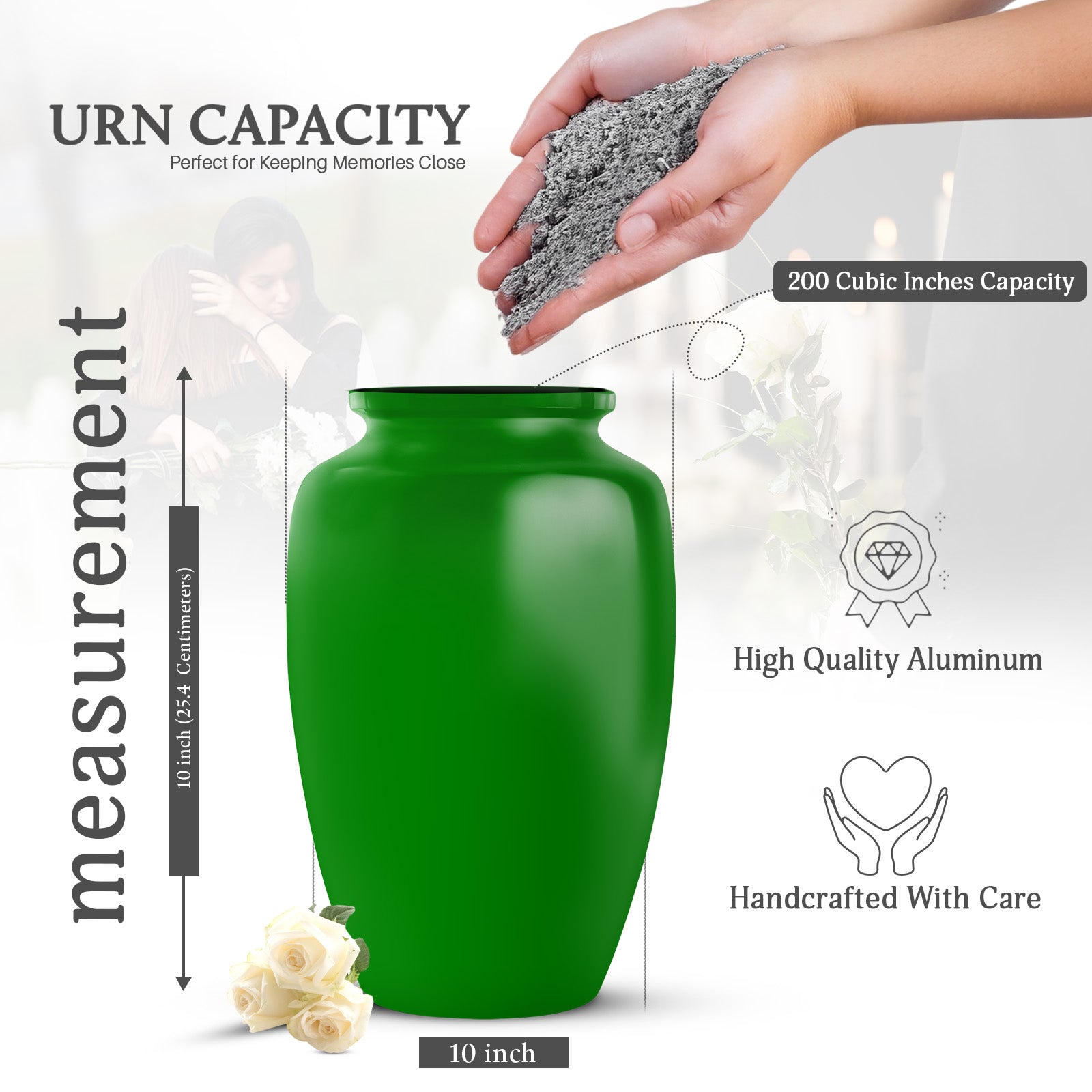 Green Custom Urn for Ashes – Personalized Plain Memorial Urns for Adults