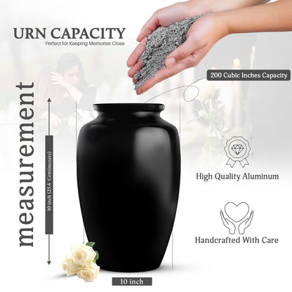 Black Personalized Artistic Cremation Urn for Human Ashes - 10-inch, 200 cu in - Yatskia