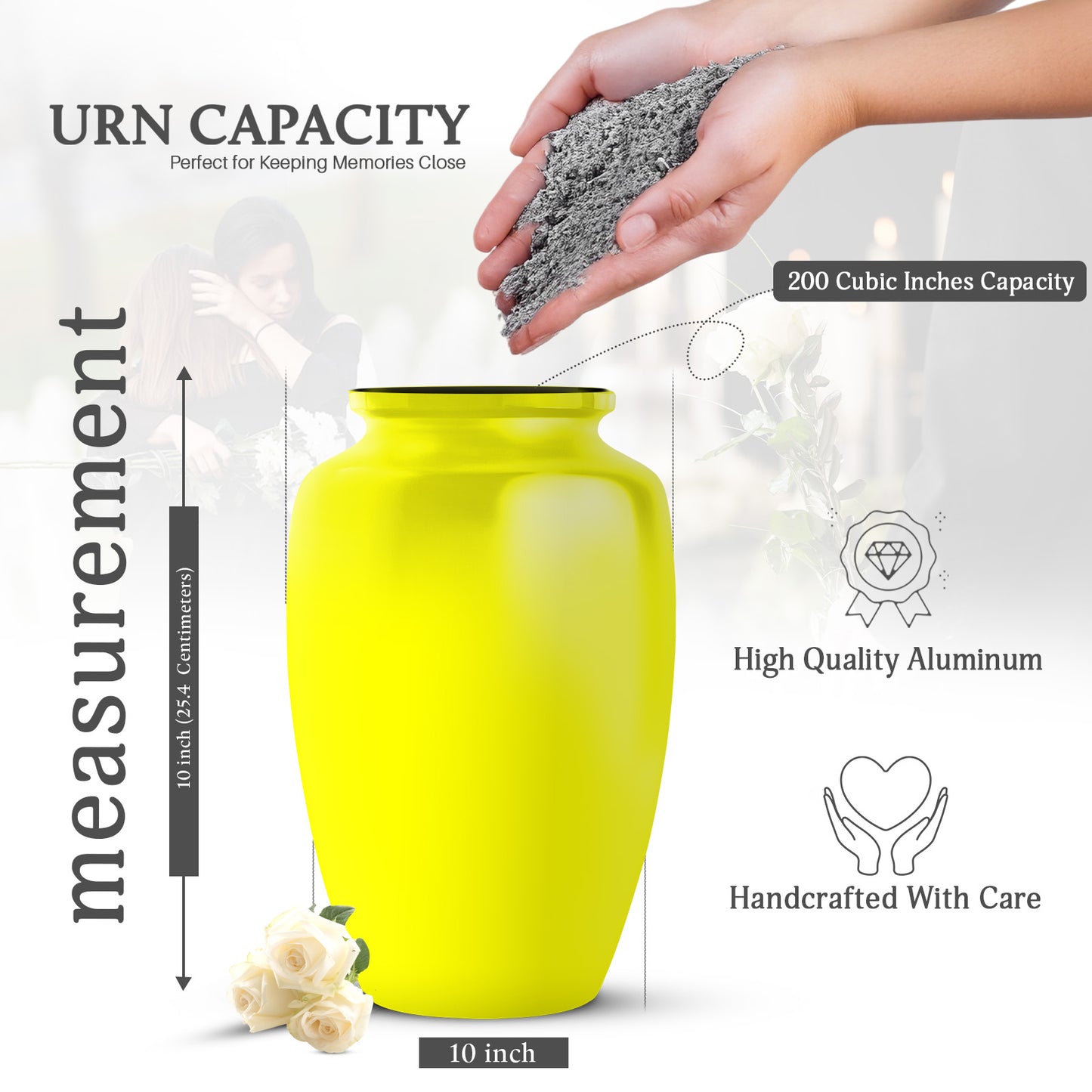 Yellow Personalized Artistic Cremation Urn for Human Ashes - Yatskia