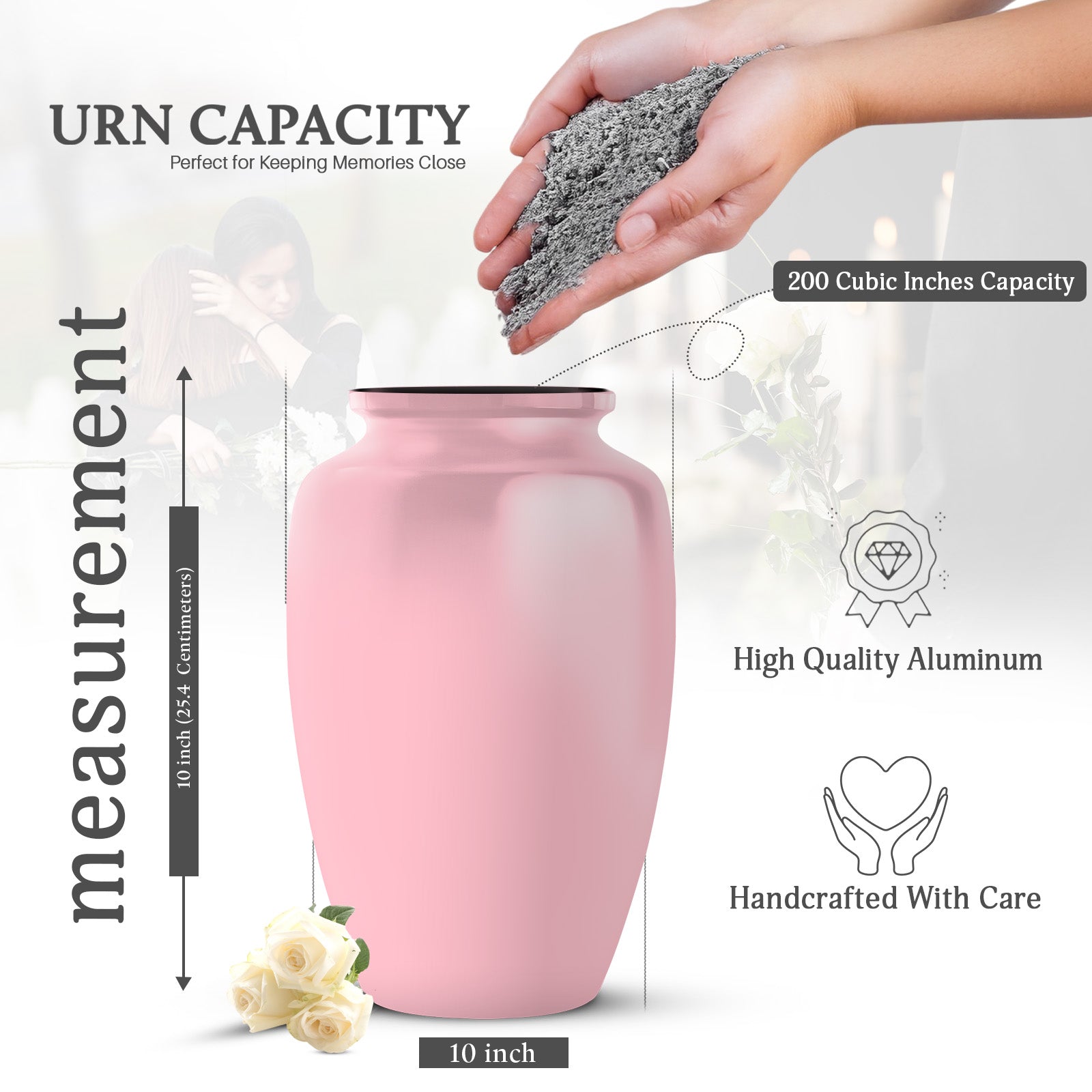 Pink Plain Custom Cremation Urn for Ashes - Plain Personalized Memorial Urn