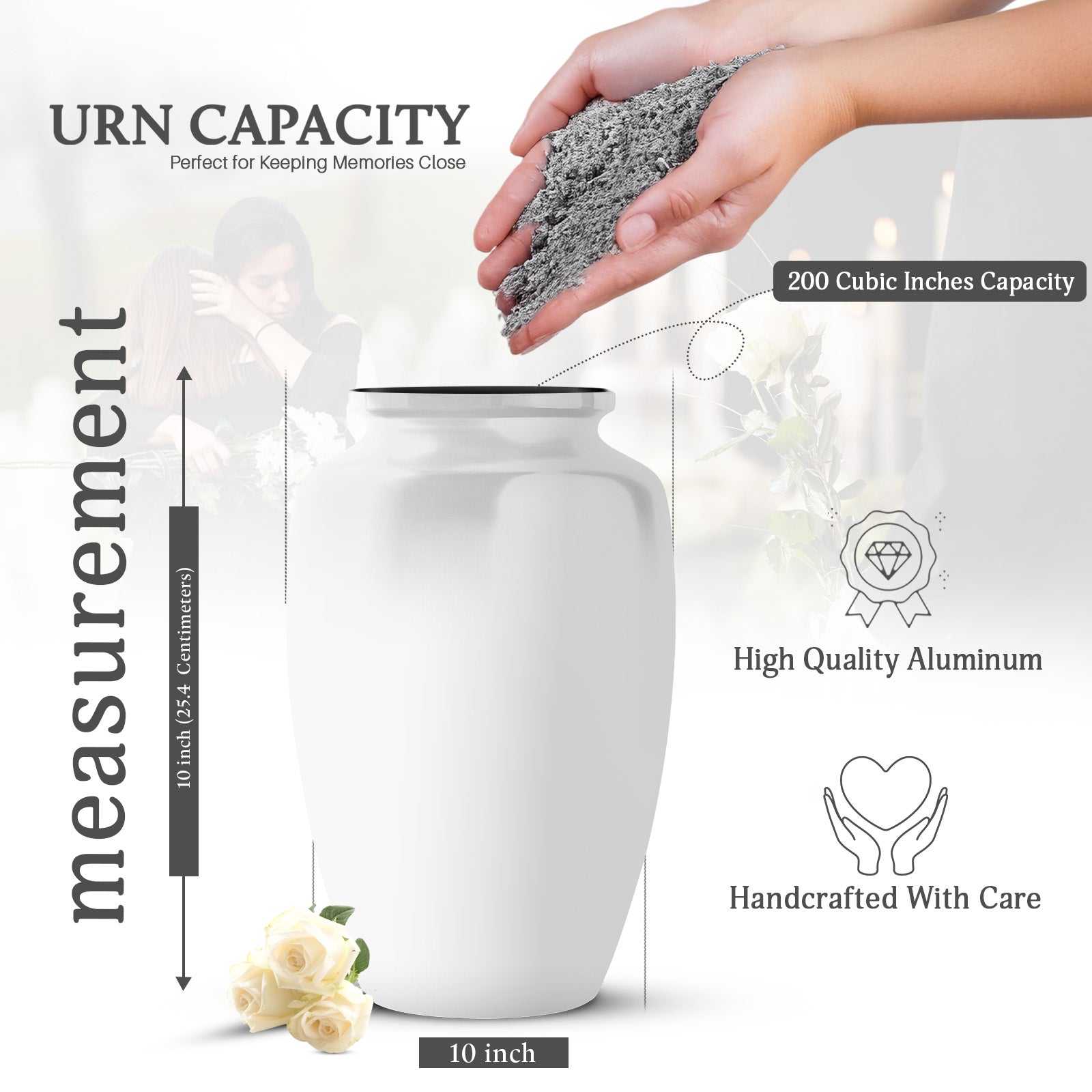 White Custom Urn for Ashes – Personalized Adult Urn