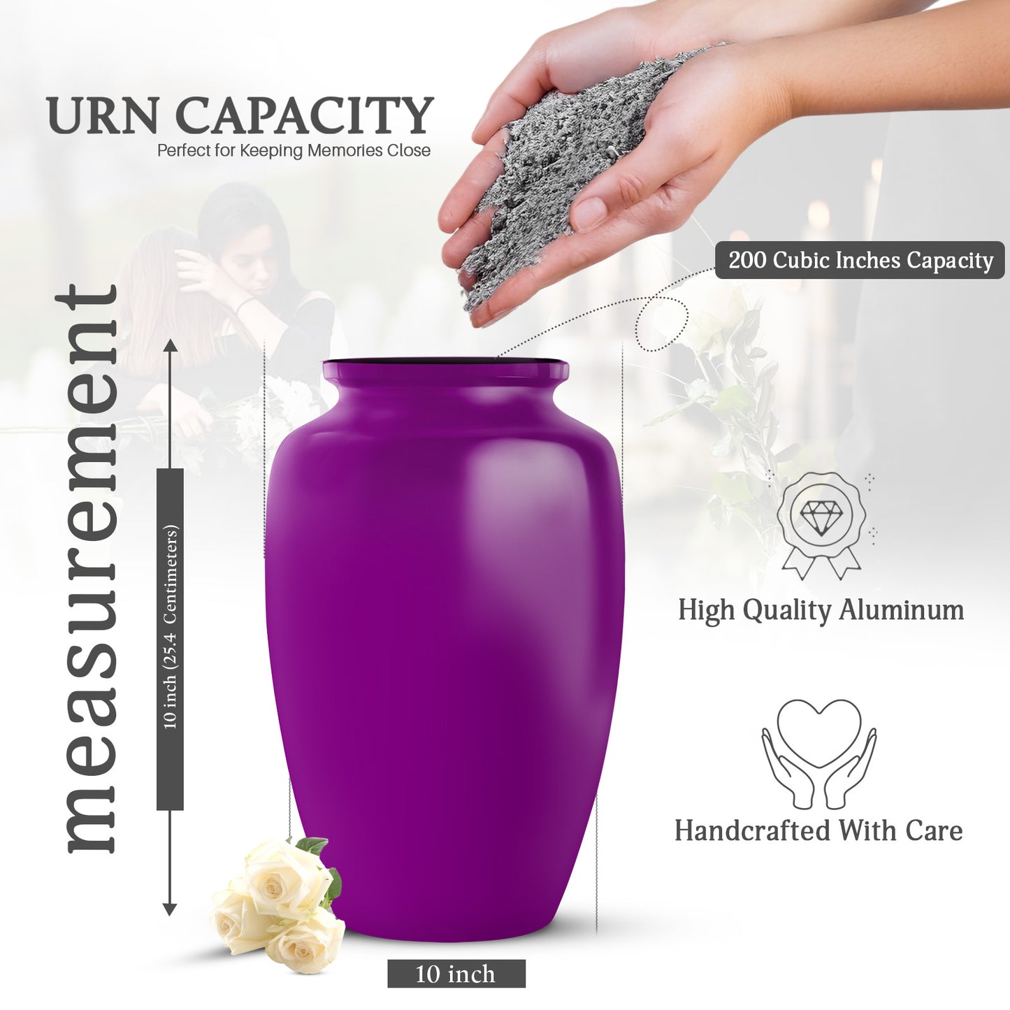 Purple Personalized Artistic Memorial Urn for Human Ashes - 10-inch, 200 cu in - Yatskia