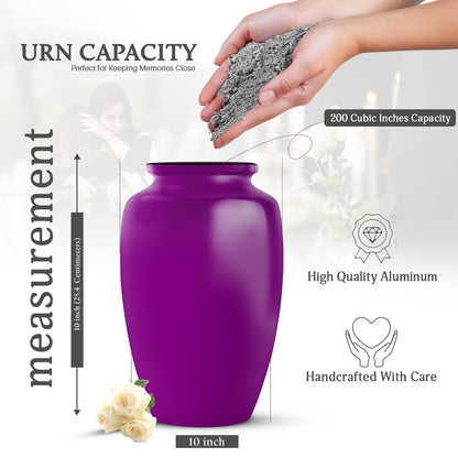 Purple Personalized Artistic Memorial Urn for Human Ashes - 10-inch, 200 cu in - Yatskia