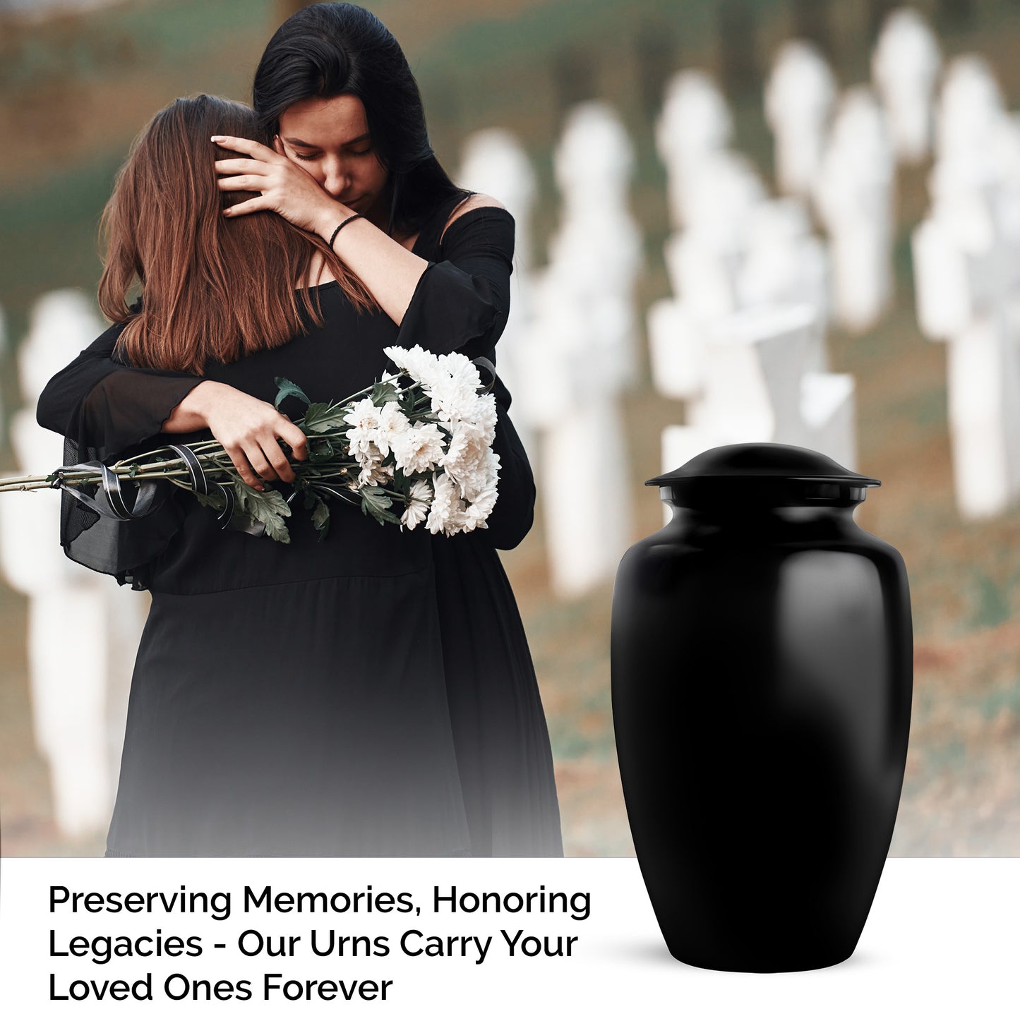 Black Memorial Urn for Loved One Cremation Keepsake