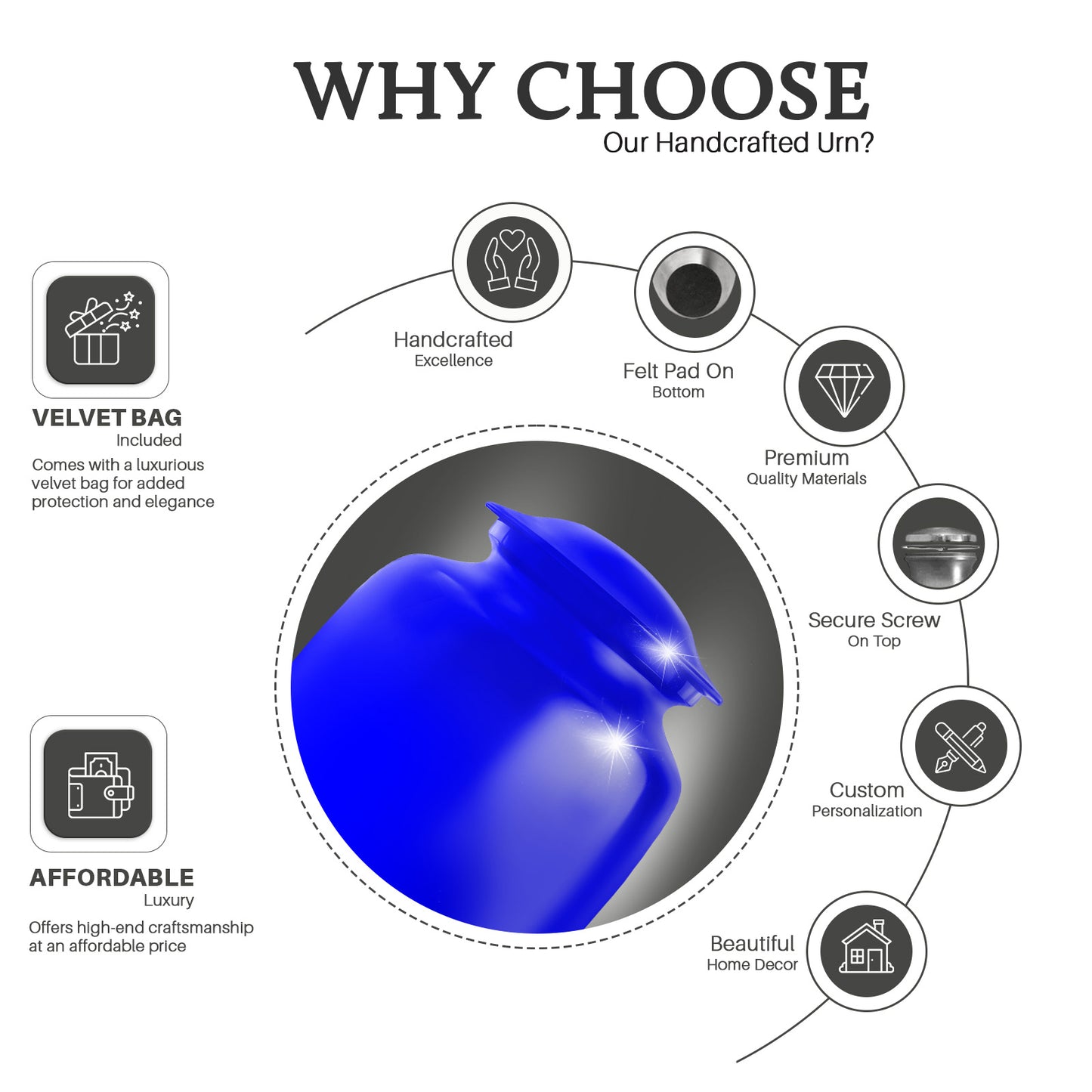 Blue Personalized Artistic Cremation Urn for Human Ashes - Yatskia